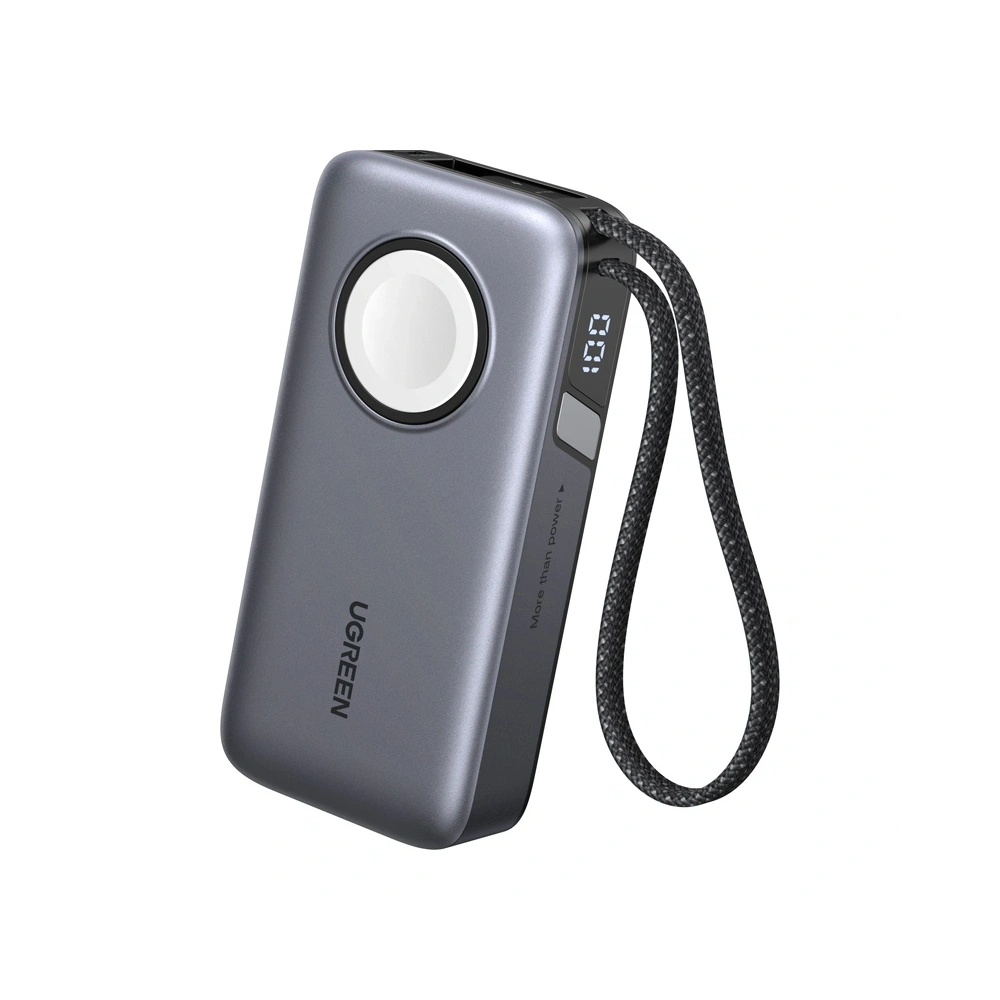 Powerbank 10000mAh UGREEN PB527 30W wbudowany kabel USB-C oraz ładowarka magnetyczna do Apple Watch (szary)