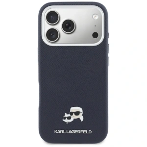 Etui Karl Lagerfeld Karl & Choupette Head Pins Saffiano MagSafe do Apple iPhone 17 Pro Max niebieski