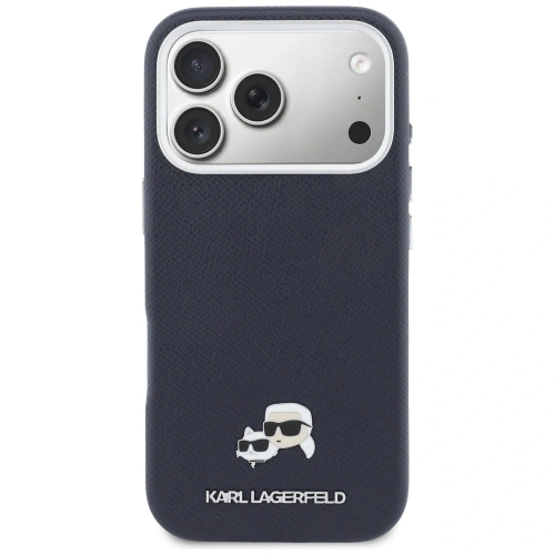 Etui Karl Lagerfeld Karl & Choupette Head Pins Saffiano MagSafe do Apple iPhone 17 Pro niebieski