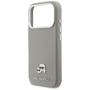 Etui Karl Lagerfeld Karl & Choupette Head Pins Saffiano MagSafe do Apple iPhone 17 Pro szary