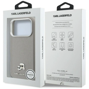 Etui Karl Lagerfeld Karl & Choupette Head Pins Saffiano MagSafe do Apple iPhone 17 Pro szary