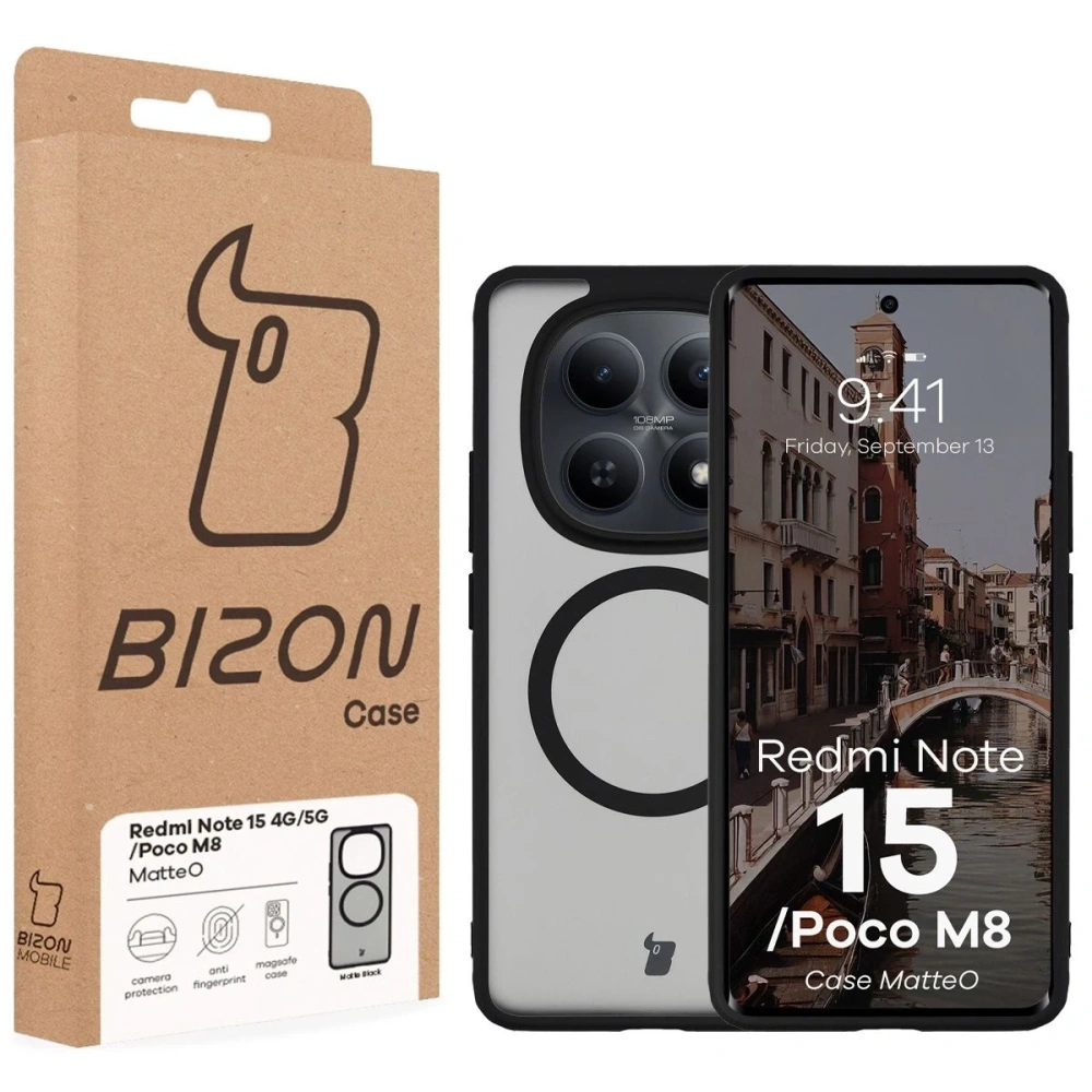 Etui z pierścieniem magnetycznym Bizon Case MatteO do Xiaomi Redmi Note 15 / POCO M8 5G przydymione-czarne