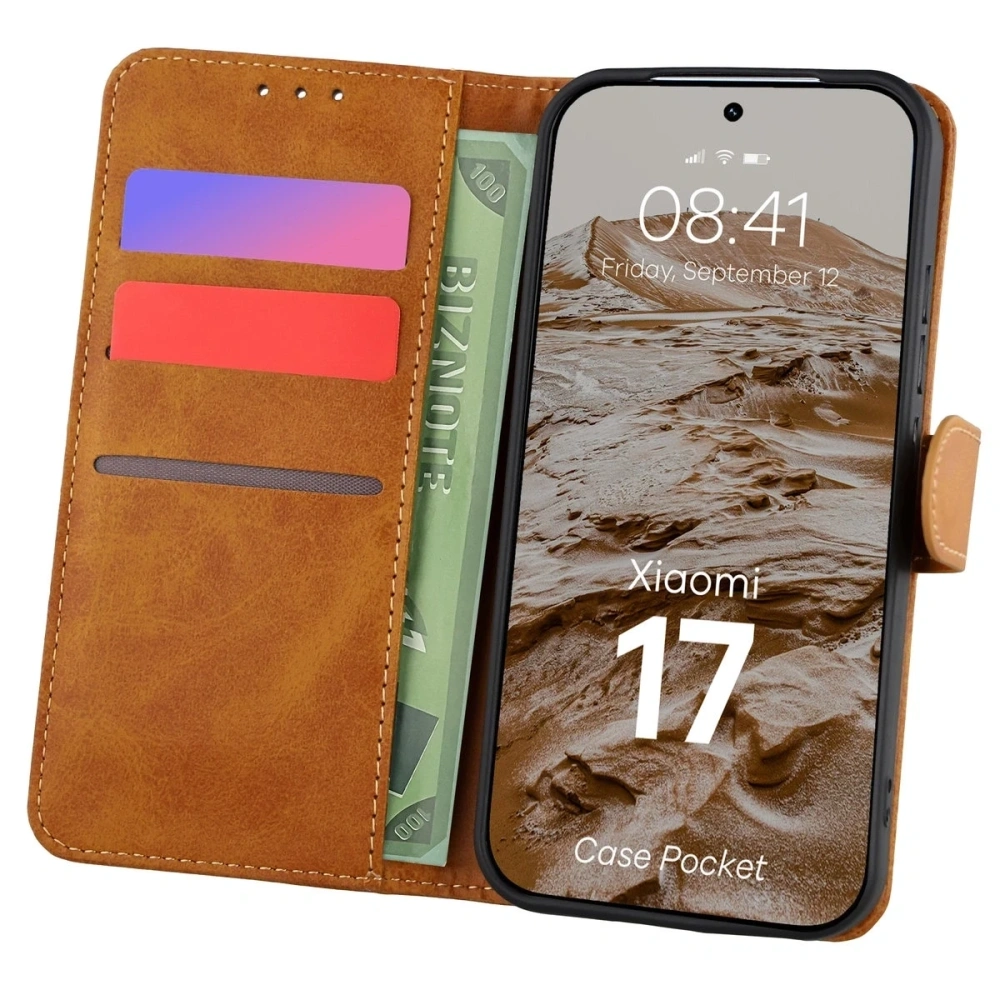 Etui z klapką Bizon Case Pocket do Xiaomi 17 brązowe