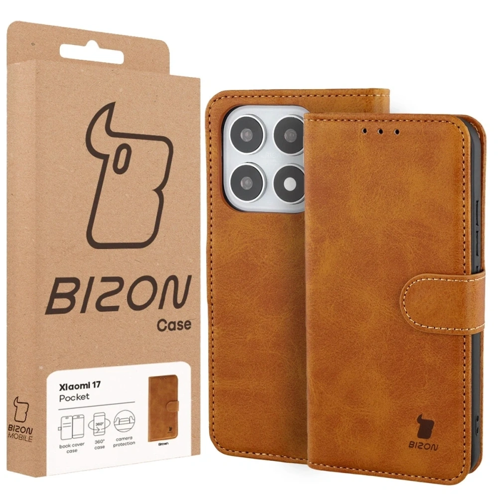 Etui z klapką Bizon Case Pocket do Xiaomi 17 brązowe