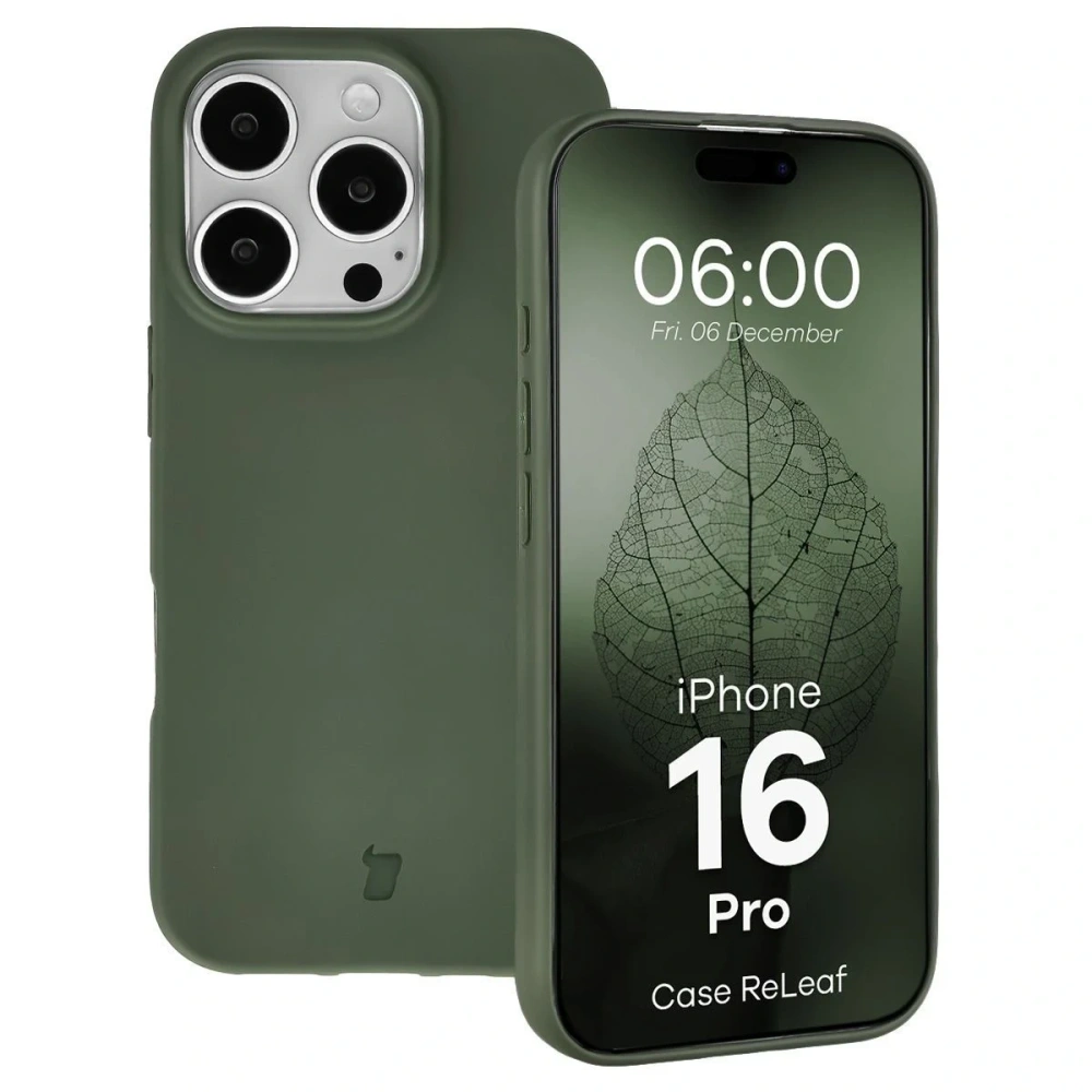 Etui z recyklingu Bizon Case ReLeaf do Apple iPhone 16 Pro ciemnozielone