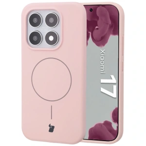 Silikonowe etui z pierścieniem magnetycznym Bizon Soft Case Magnetic do Xiaomi 17 jasnoróżowe