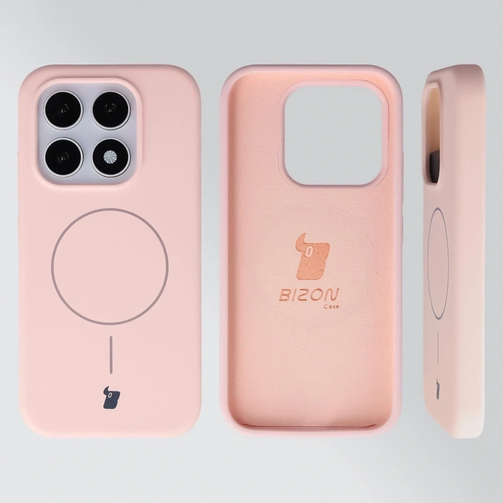 Silikonowe etui z pierścieniem magnetycznym Bizon Soft Case Magnetic do Xiaomi 17 jasnoróżowe