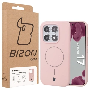 Silikonowe etui z pierścieniem magnetycznym Bizon Soft Case Magnetic do Xiaomi 17 jasnoróżowe