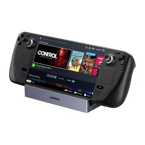 Stacja dokująca UGREEN CM800 6w1 do konsol przenośnych Steam Deck / Asus ROG Ally USB-C do HDMI 4K 120Hz 2x USB USB-C RJ45 (szara)