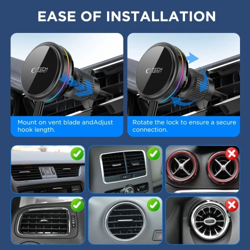 Uchwyt samochodowy na kokpit / do kratki Tech-Protect V9 Arcticboost Magnetic MagSafe Dashboard & Vent Car Mount Wireless Charger 25W QI2.2 Black