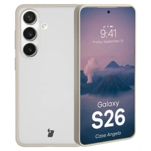 Etui Bizon Case Angelo do Samsung Galaxy S26 półprzezroczyste z beżową ramką