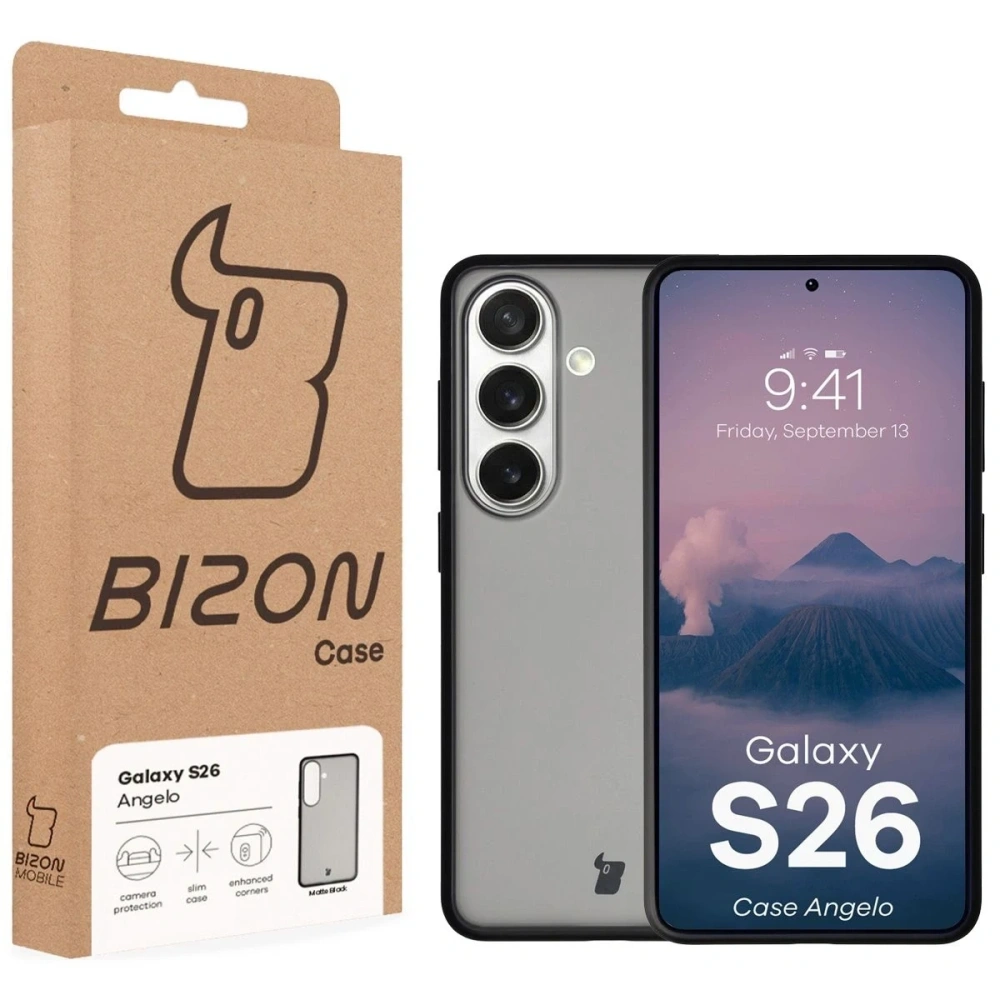 Etui Bizon Case Angelo do Samsung Galaxy S26 przydymione z czarną ramką