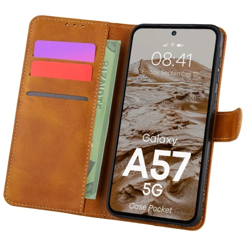 Etui z klapką Bizon Case Pocket do Samsung Galaxy A57 5G brązowe