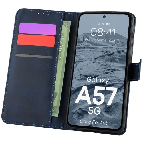 Etui z klapką Bizon Case Pocket do Samsung Galaxy A57 5G granatowe