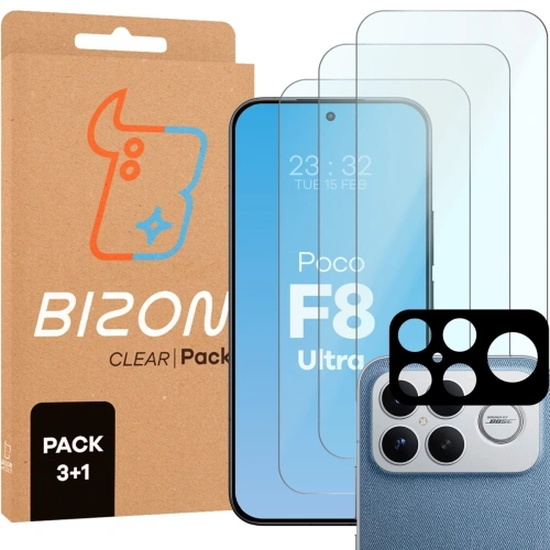 3x szkło hartowane + szybka na aparat Bizon Glass Clear Pack do Xiaomi POCO F8 Ultra