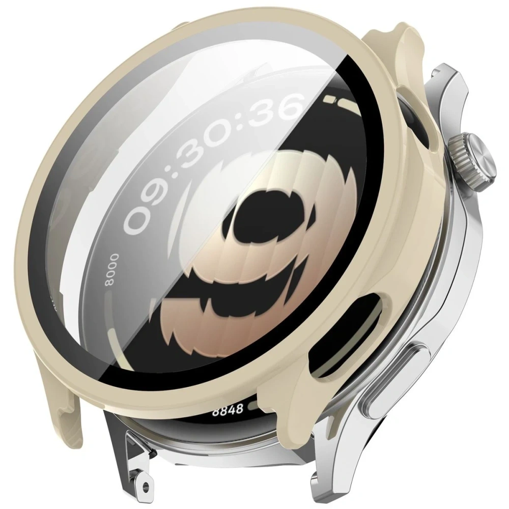 Etui ze szkłem do zegarka Bizon Case Watch Adamo do OnePlus Watch Lite 45 mm / Oppo Watch S 45 mm beżowe