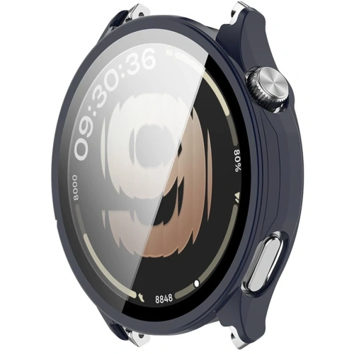 Etui ze szkłem do zegarka Bizon Case Watch Adamo do OnePlus Watch Lite 45 mm / Oppo Watch S 45 mm granatowe