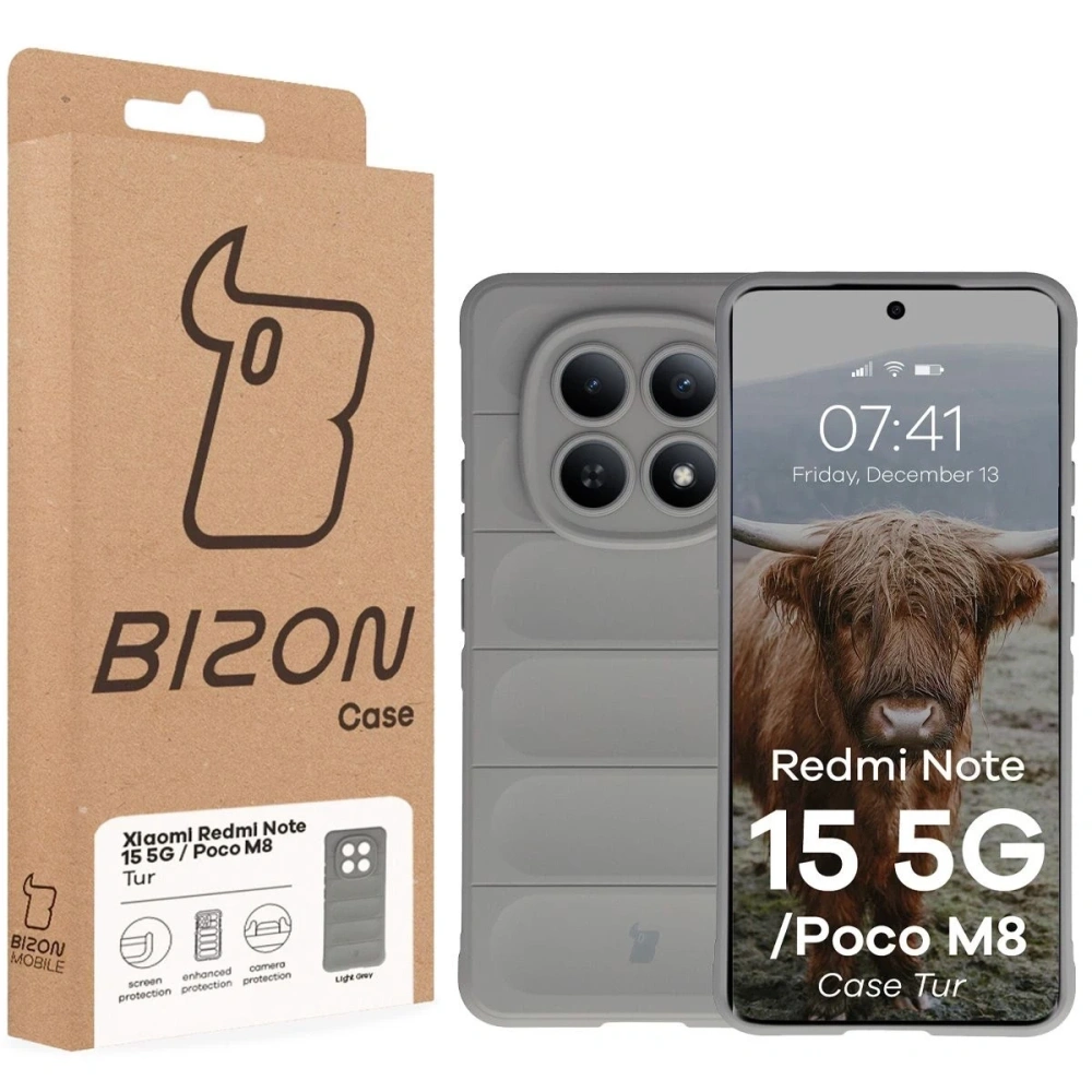 Pancerne etui Bizon Case Tur do Xiaomi Redmi Note 15 5G / POCO M8 5G jasnoszare