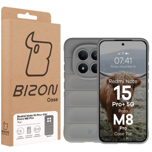 Pancerne etui Bizon Case Tur do Xiaomi Redmi Note 15 Pro Plus 5G / POCO M8 Pro 5G jasnoszare