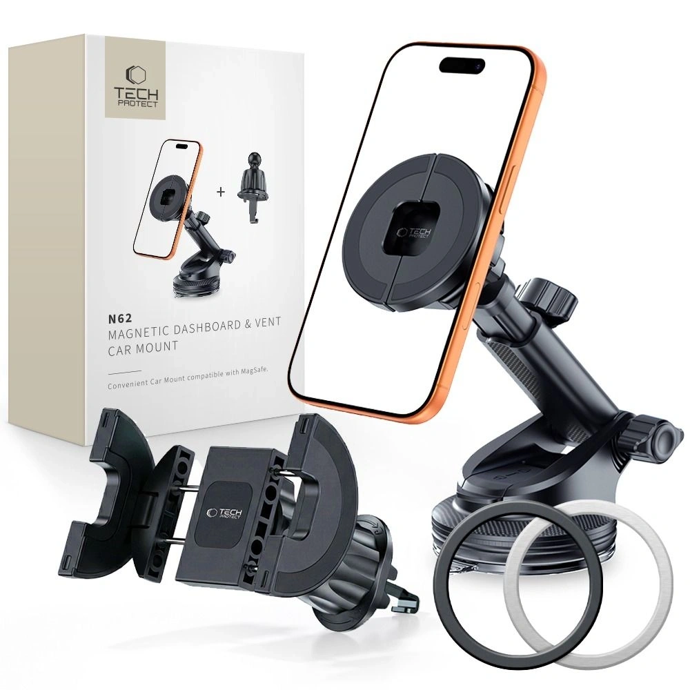 Uchwyt samochodowy na kokpit / do kratki Tech-Protect N62 2in1 Universal & Magnetic MagSafe Dashboard & Vent Car Mount Black