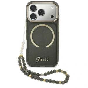 Etui Guess IML Glitters Script Strap MagSafe do Apple iPhone 17 Pro czarny