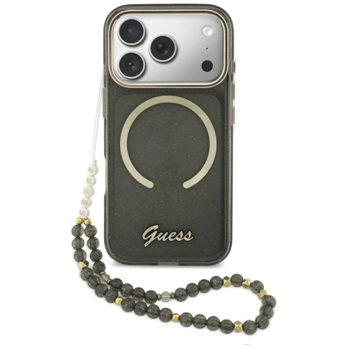 Etui Guess IML Glitters Script Strap MagSafe do Apple iPhone 17 Pro czarny