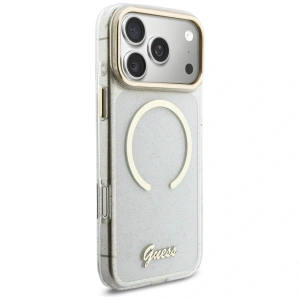 Etui Guess IML Glitters Script Strap MagSafe do Apple iPhone 17 Pro Max przezroczysty