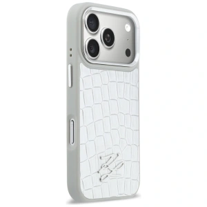 Etui Karl Lagerfeld Croco KL Script Logo MagSafe do Apple iPhone 17 Pro Max srebrny