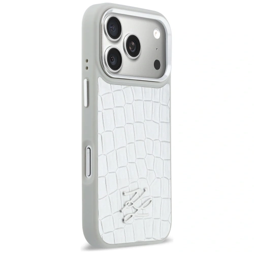 Etui Karl Lagerfeld Croco KL Script Logo MagSafe do Apple iPhone 17 Pro Max srebrny