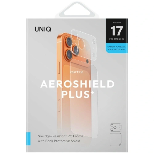 Ochrona modułu aparatu i tylnego panelu UNIQ Optix Aeroshield+ Camera Module Protector do Apple iPhone 17 Pro Max przezroczysty