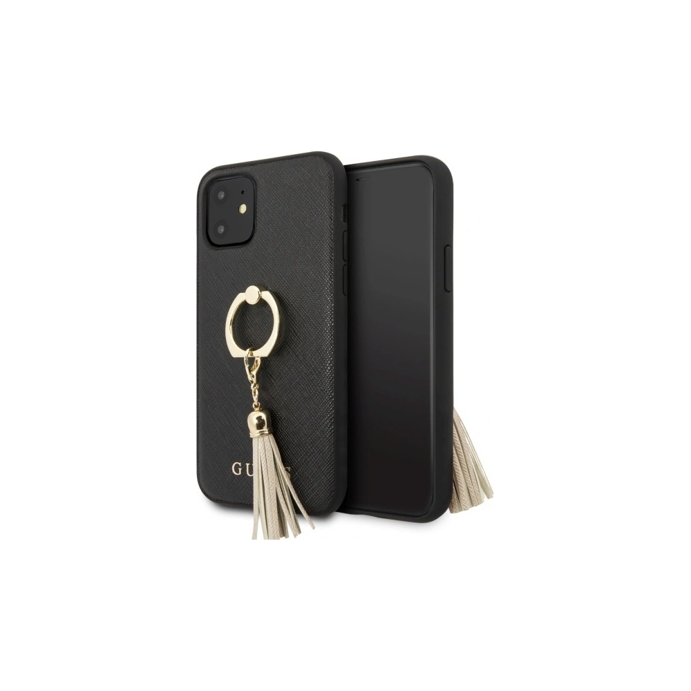 Etui Guess GUHCN61RSSABK Apple iPhone 11 czarny/black hard case Saffiano with ring stand