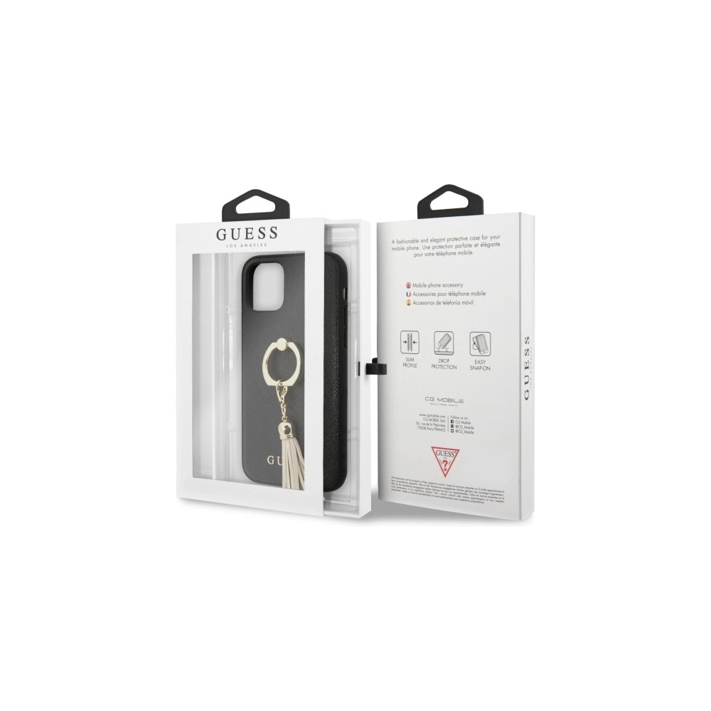 Etui Guess GUHCN61RSSABK Apple iPhone 11 czarny/black hard case Saffiano with ring stand
