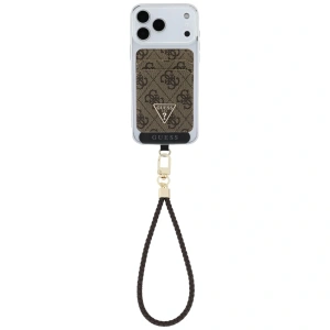 Zestaw portfel + hand strap Guess triangle MagSafe brązowy