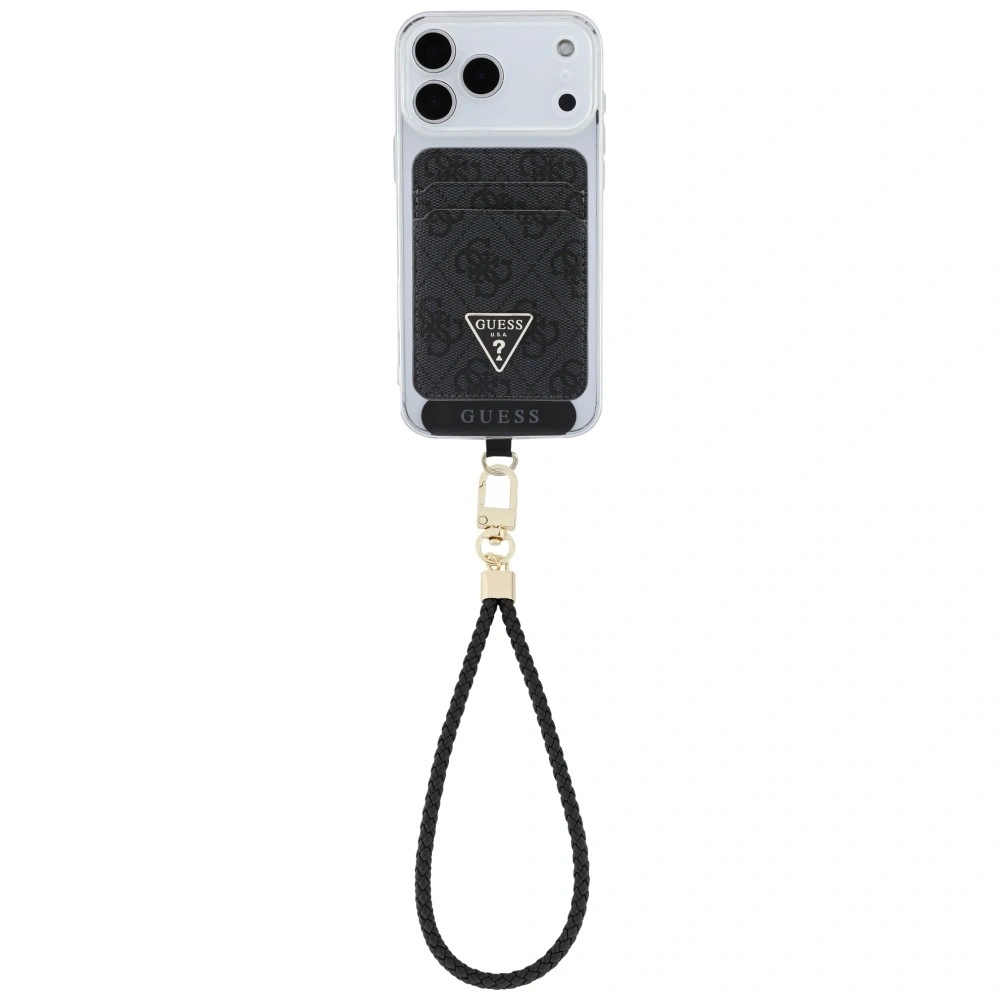 Zestaw portfel + hand strap Guess triangle MagSafe czarny