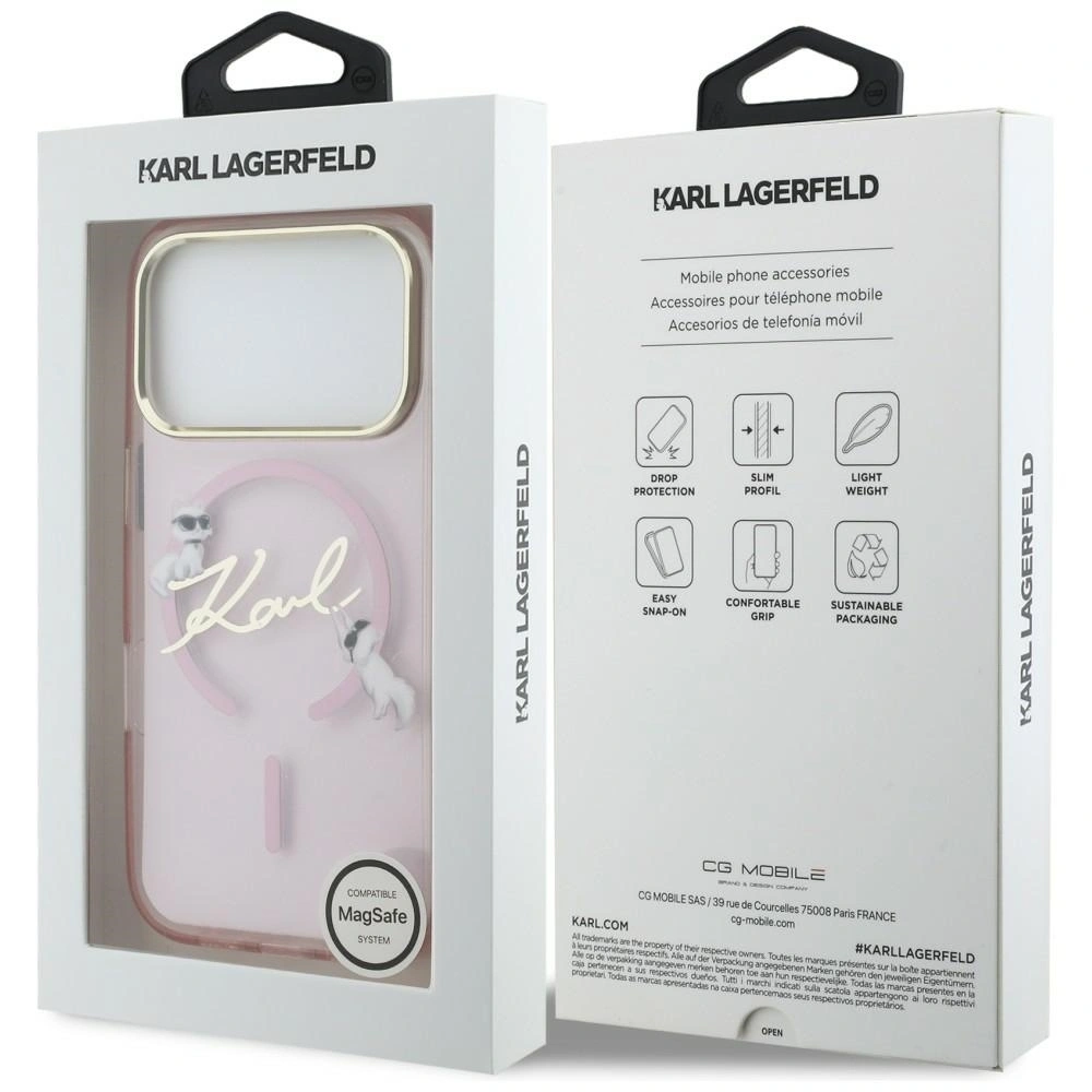 Etui Karl Lagerfeld IML Choupettes Karl Script Logo MagSafe do Apple iPhone 17 Pro różowy