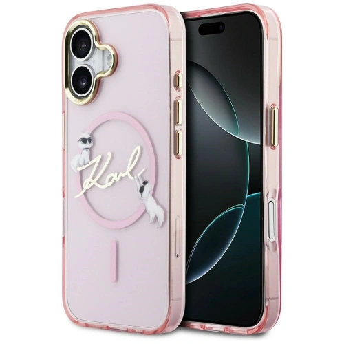 Etui Karl Lagerfeld IML Choupettes Karl Script Logo MagSafe do Apple iPhone 17 różowy