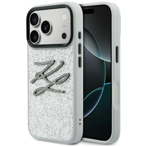 Etui Karl Lagerfeld IML Glitter KL Diamond Logo do Apple iPhone 17 Pro srebrny