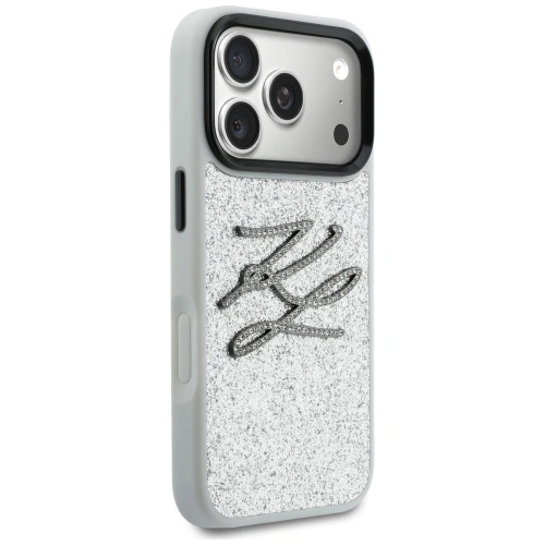 Etui Karl Lagerfeld IML Glitter KL Diamond Logo do Apple iPhone 17 Pro srebrny