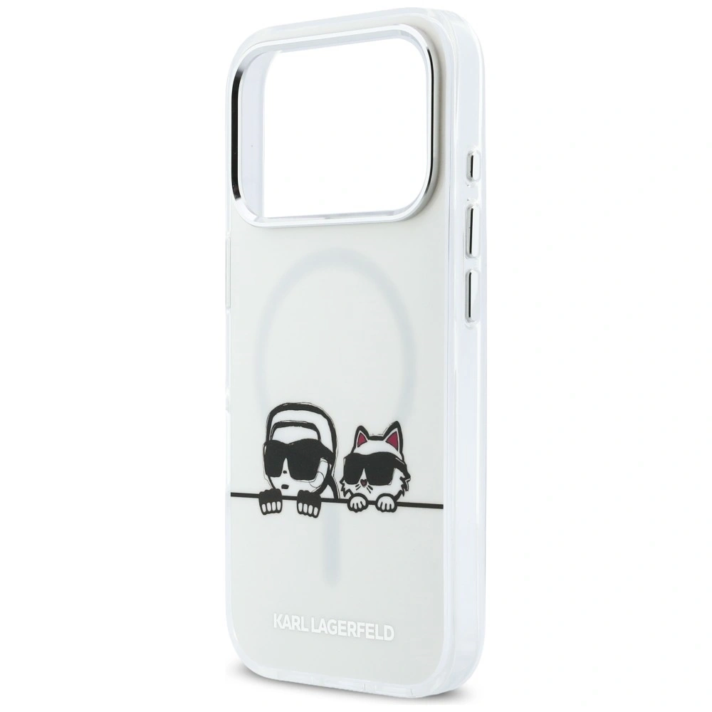 Etui Karl Lagerfeld IML Karl & Choupette Peekaboo Logo MagSafe do Apple iPhone 17 Pro biały