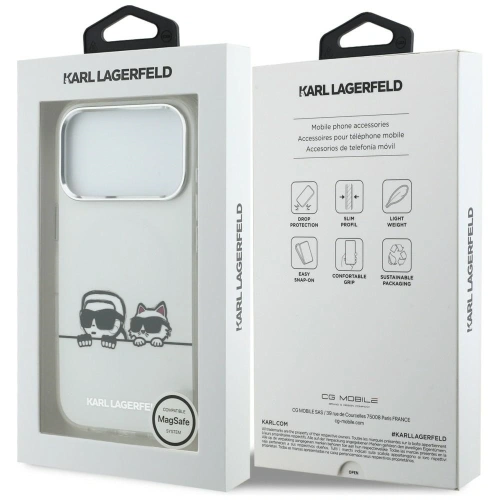 Etui Karl Lagerfeld IML Karl & Choupette Peekaboo Logo MagSafe do Apple iPhone 17 Pro Max biały