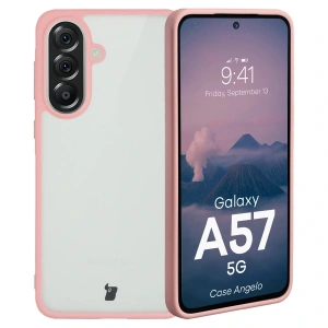 Etui Bizon Case Angelo do Samsung Galaxy A57 5G półprzezroczyste z jasnoróżową ramką