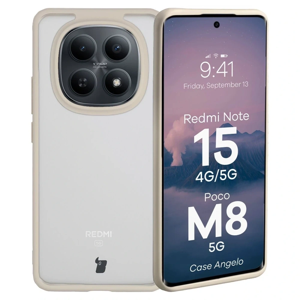 Etui Bizon Case Angelo do Xiaomi Redmi Note 15 / POCO M8 5G półprzezroczyste z beżową ramką