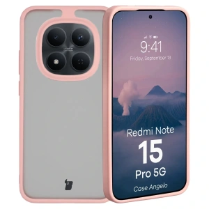 Etui Bizon Case Angelo do Xiaomi Redmi Note 15 Pro 5G półprzezroczyste z jasnoróżową ramką