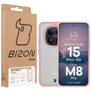 Etui Bizon Case Angelo do Xiaomi Redmi Note 15 Pro+ Plus 5G / POCO M8 Pro 5G półprzezroczyste z jasnoróżową ramką