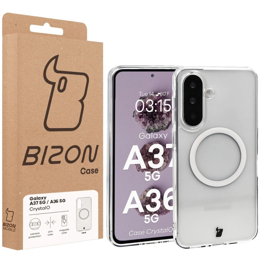Etui z pierścieniem magnetycznym Bizon Case CrystalO do Samsung Galaxy A37 5G / A36 5G przezroczyste