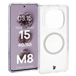 Etui z pierścieniem magnetycznym Bizon Case CrystalO do Xiaomi Redmi Note 15 / POCO M8 5G przezroczyste