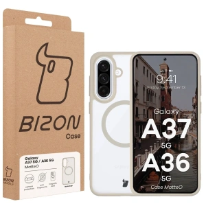 Etui z pierścieniem magnetycznym Bizon Case MatteO do Samsung Galaxy A37 5G / A36 5G przydymione-beżowe