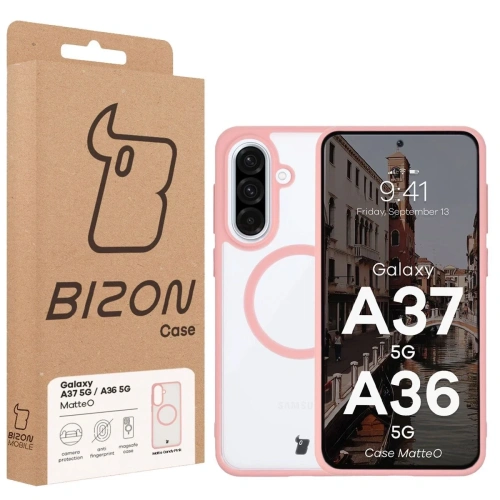 Etui z pierścieniem magnetycznym Bizon Case MatteO do Samsung Galaxy A37 5G / A36 5G przydymione-jasnoróżowe