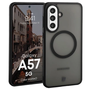 Etui z pierścieniem magnetycznym Bizon Case MatteO do Samsung Galaxy A57 5G przydymione-czarne