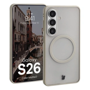 Etui z pierścieniem magnetycznym Bizon Case MatteO do Samsung Galaxy S26 przydymione-beżowe